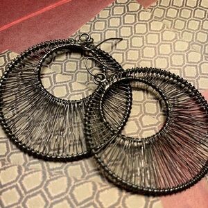 Express Gray/Black Wire-Wrapped Hoop Earrings - Fashion Women's Jewelry